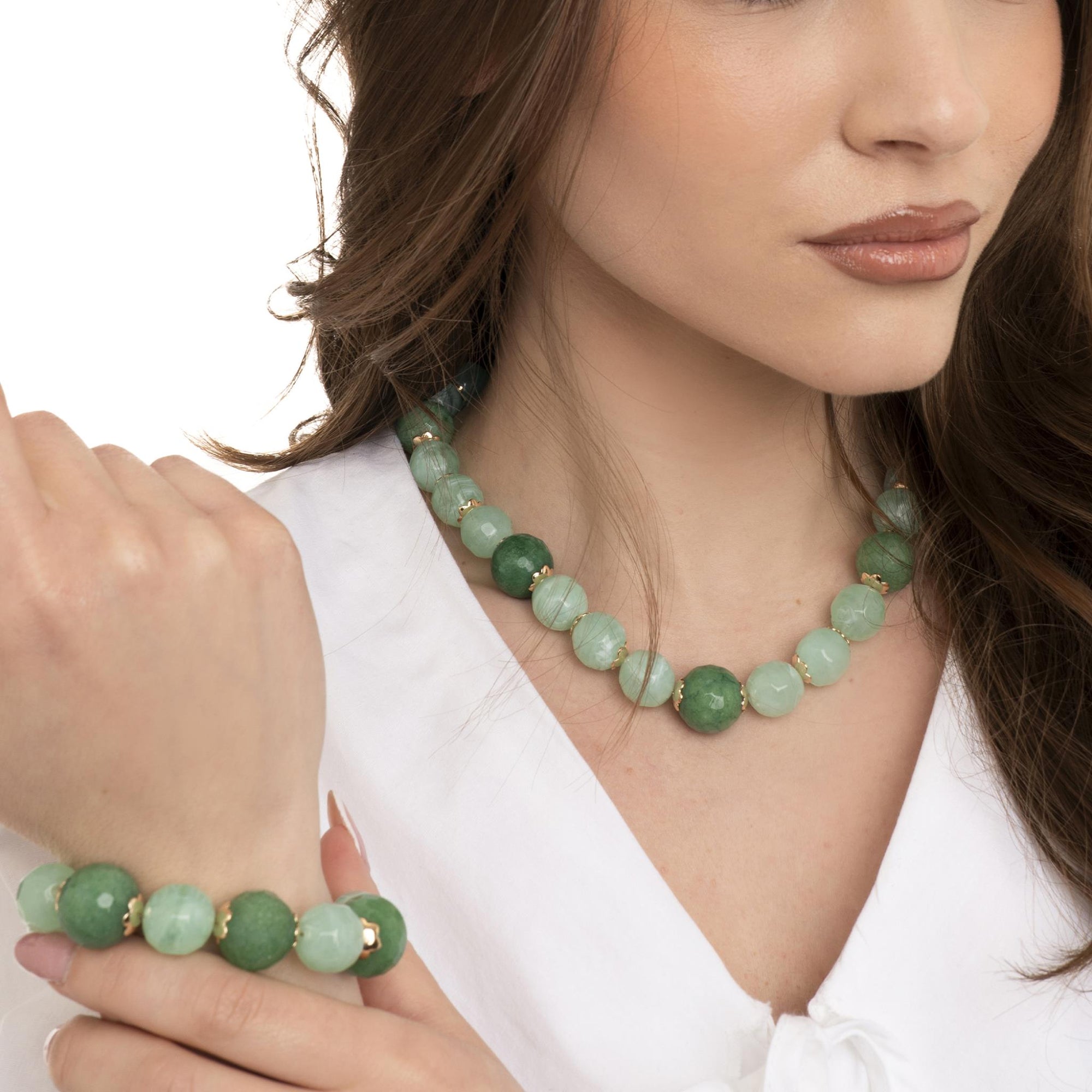 Collana girocollo con sfere ina crilico e pietre dure tono verde - Mya Accessories