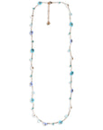 Collana lunga con pietre a fiorellini in vetro tono azzurro - Mya Accessories