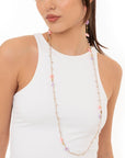 Collana lunga con pietre a fiorellini in vetro tono rosa - Mya Accessories