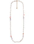 Collana lunga con pietre a fiorellini in vetro tono rosa - Mya Accessories