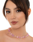 Collana girocollo con fiorellini in micro cristalli rosa - Mya Accessories