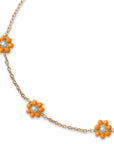Collana girocollo a catena con fiorellini in micro cristalli arancio - Mya Accessories