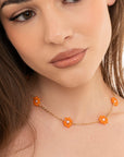 Collana girocollo a catena con fiorellini in micro cristalli arancio - Mya Accessories