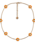 Collana girocollo a catena con fiorellini in micro cristalli arancio - Mya Accessories