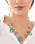Collana girocollo in ottone con micro cristalli a fiori verdi - Mya Accessories