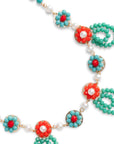Collana girocollo in ottone con micro cristalli a fiori verdi e corallo - Mya Accessories