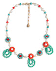 Collana girocollo in ottone con micro cristalli a fiori verdi e corallo - Mya Accessories