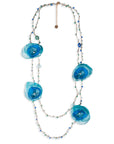 Collana lunga a due fili con micro cristalli e fiori in cotone blu - Mya Accessories