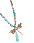 Collana lunga con micro cristalli turchesi, pendente a libellula in metallo - Mya Accessories