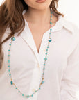 Collana lunga in filo di cotone con micro cristalli turchese - Mya Accessories