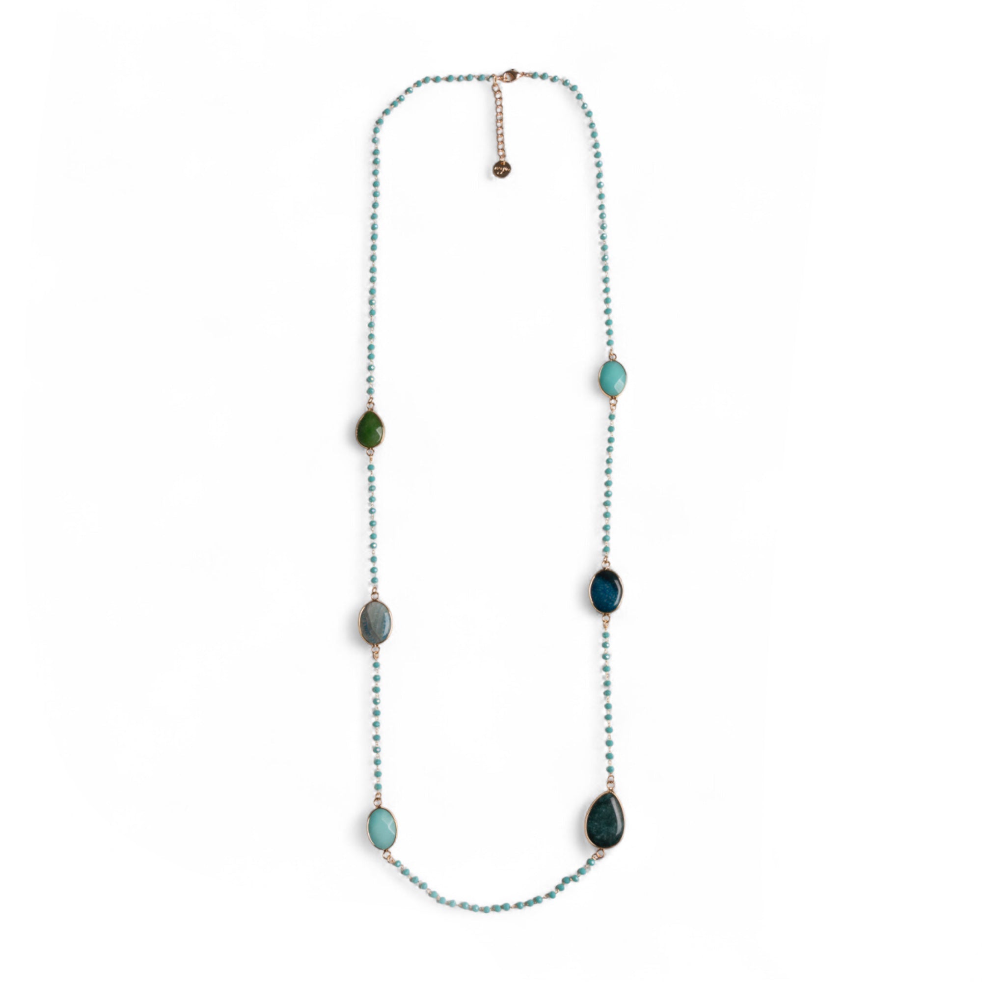 Collana lunga con micro cristalli in vetro e pietre dure a goccia turchesi - Mya Accessories