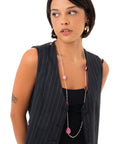 Collana lunga con micro cristalli in vetro e pietre dure a goccia rosa - Mya Accessories