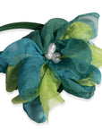 Collana con laccio in cuoio e fiore in tessuto verde petrolio e lime - Mya Accessories