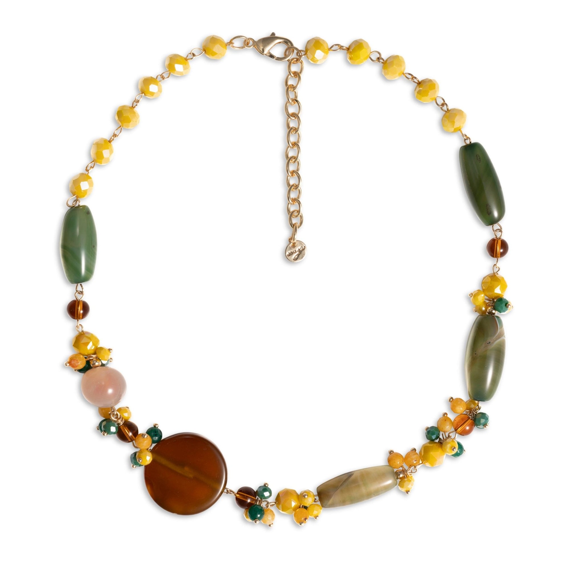 Collana girocollo con pietre dure ed in vetro tono giallo e verde - Mya Accessories