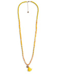 Collana lunga con pietre in acrilico e vetro, pendente a ciuffo giallo - Mya Accessories