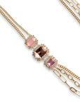 Collana lunga multi catena inserto in vetro tono rosa - Mya Accessories