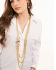 Collana lunga multi catena inserto in vetro tono rosa - Mya Accessories