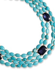 Collana multi linee con pietre sintetiche turchesi ed inserti in vetro tono blu - Mya Accessories