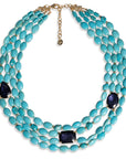 Collana multi linee con pietre sintetiche turchesi ed inserti in vetro tono blu - Mya Accessories