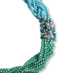 Collana con micro cristalli intrecciati tono azzurro e verde, inserto in vetro - Mya Accessories