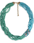 Collana con micro cristalli intrecciati tono azzurro e verde, inserto in vetro - Mya Accessories