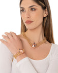 Collana girocollo a maglia in metallo con inserto in acrilico ambra - Mya Accessories