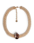 Collana girocollo a maglia in metallo con inserto in acrilico ambra - Mya Accessories