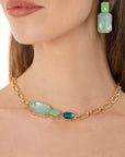 Collana girocollo a catena con inserti in vetro verde acqua - Mya Accessories