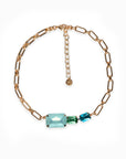 Collana girocollo a catena con inserti in vetro verde acqua - Mya Accessories