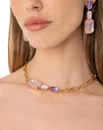 Collana girocollo a catena con inserti in vetro tono rosa - Mya Accessories