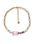 Collana girocollo a catena con inserti in vetro tono rosa - Mya Accessories
