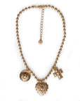 Collana girocollo a sfere in metallo con pendenti cuore e croce - Mya Accessories