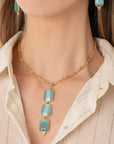 Collana girocollo a catena con pendente a tre pietre in vetro azzurro - Mya Accessories