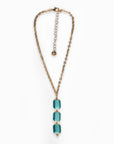 Collana girocollo a catena con pendente a tre pietre in vetro azzurro - Mya Accessories