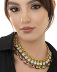 Collana girocollo a maglia in metallo con inserto in vetro multicolore - Mya Accessories