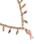 Collana girocollo con multi charms e pendente a pesciolino smaltato fucsia