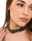 Collana girocollo con pietre rettangolari in vetro grigio - Mya Accessories
