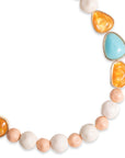 Collana girocollo con pepite rosa e bianche ed inserti in acrilico arancio e turchese - Mya Accessories