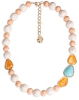 Collana girocollo con pepite rosa e bianche ed inserti in acrilico arancio e turchese - Mya Accessories