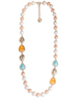 Collana lunga con pepite rosa e bianche ed inserti in acrilico arancio e turchese - Mya Accessories
