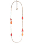 Collana lunga a catena con inserti in acrilico a foglia tono rosso ed arancio - Mya Accessories