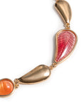 Collana girocollo con inserto foglia in metallo ed acrilico tono rosso ed arancio - Mya Accessories