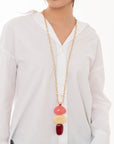Collana lunga a catena con pendente in resina tono rosa - Mya Accessories