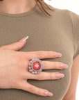 Anello in macramè con micro cristalli viola e una pietra circolare fucsia - Mya Accessories