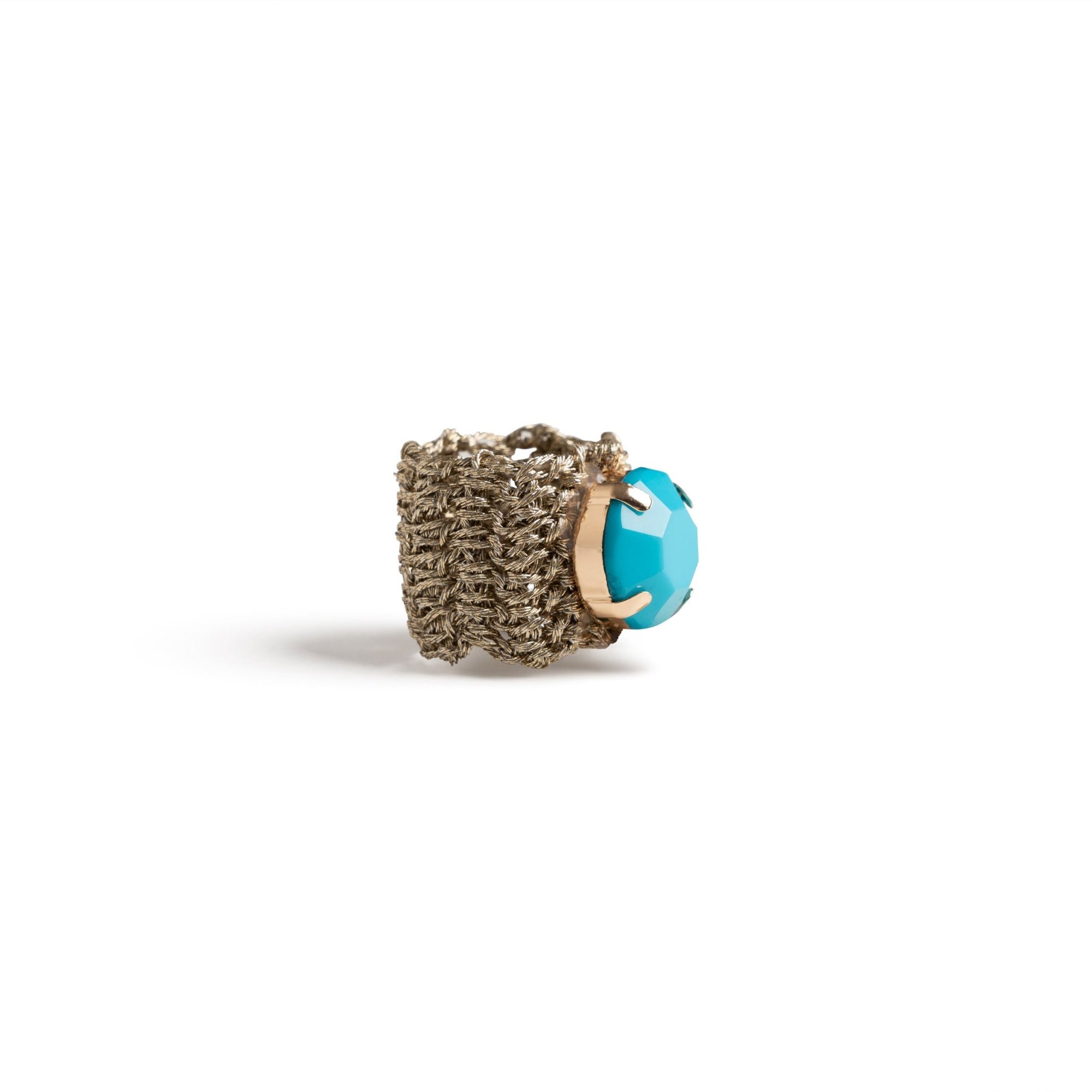 Anello in macramè con pietra in vetro turchese - Mya Accessories