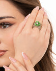Anello in macramè con fiore in micro cristalli verdi - Mya Accessories