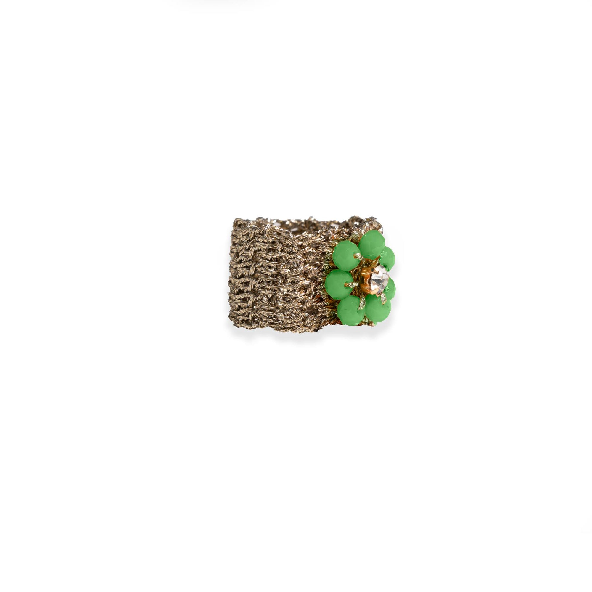 Anello in macramè con fiore in micro cristalli verdi - Mya Accessories