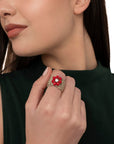 Anello in macramè con fiore in micro cristalli rossi - Mya Accessories