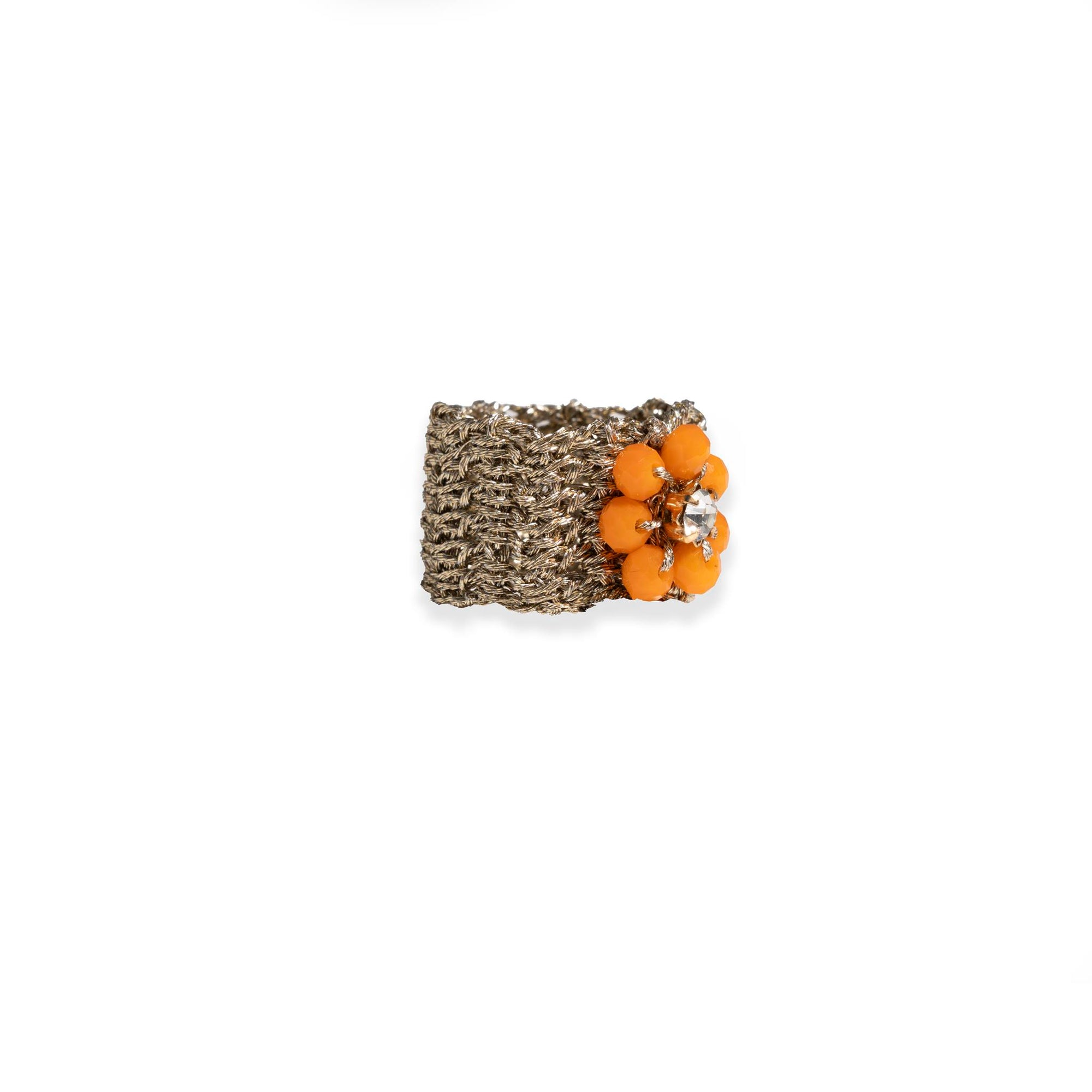 Anello in macramè con fiore in micro cristalli arancio - Mya Accessories