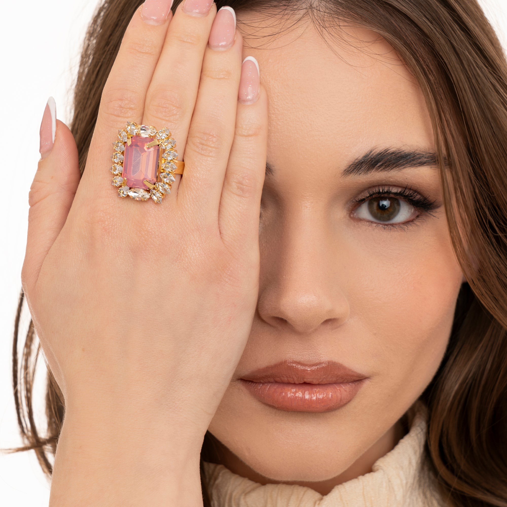 Anello regolabile in metallo con pietra in vetro rosa - Mya Accessories